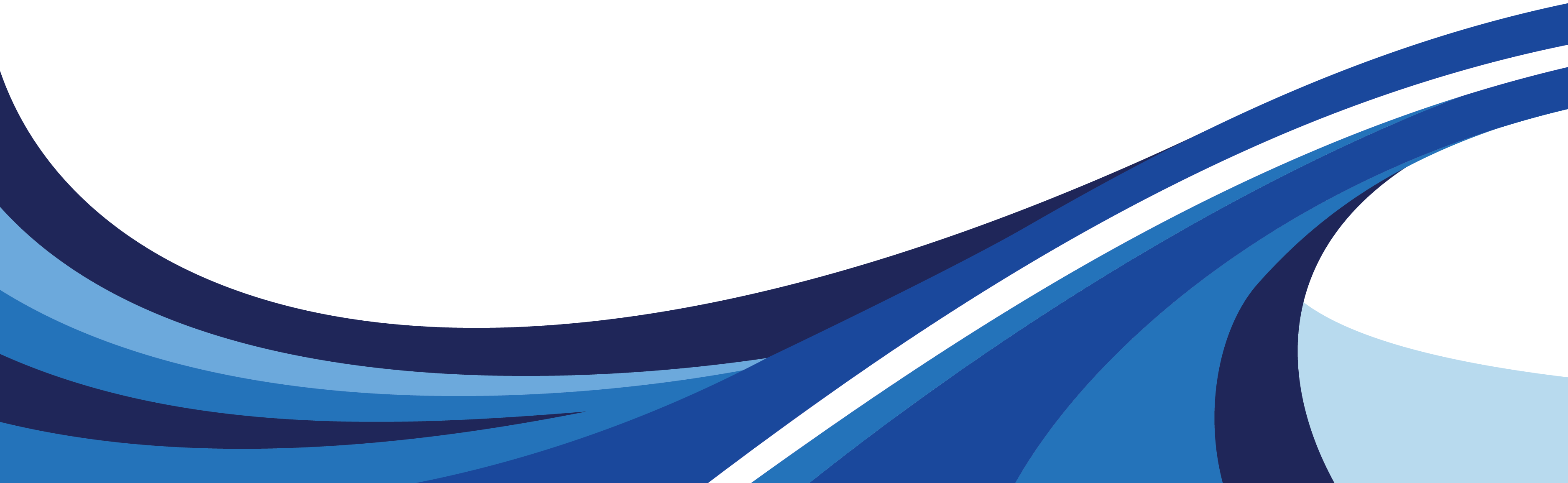 Abstract image featuring curved, overlapping blue and navy shapes with a white stripe on a black background.