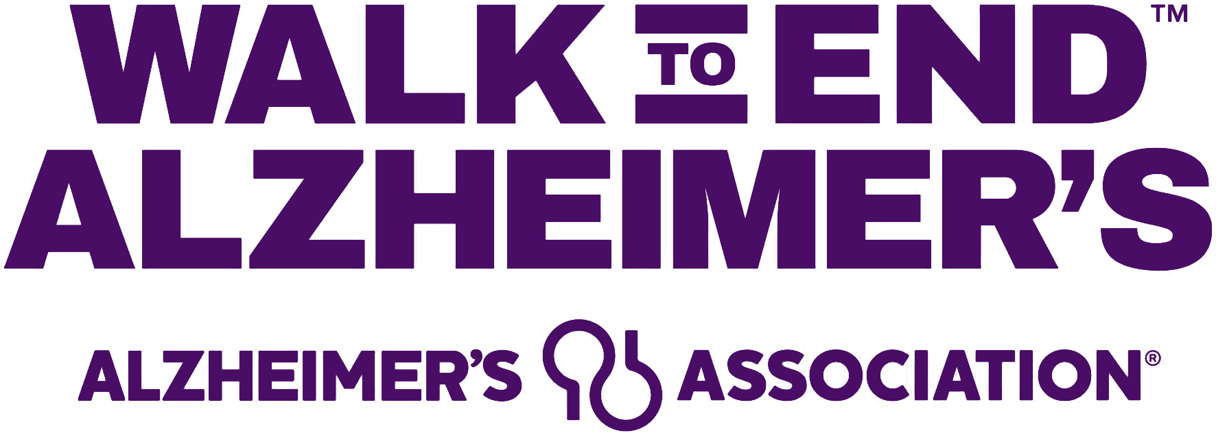 Purple logo with text "Walk to End Alzheimer's" above the Alzheimer's Association name and a stylized brain and path icon.